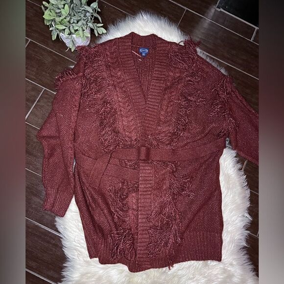 Scoop rust fringe cardigan sweater w/belt sz XXL(20) - Picture 2 of 8